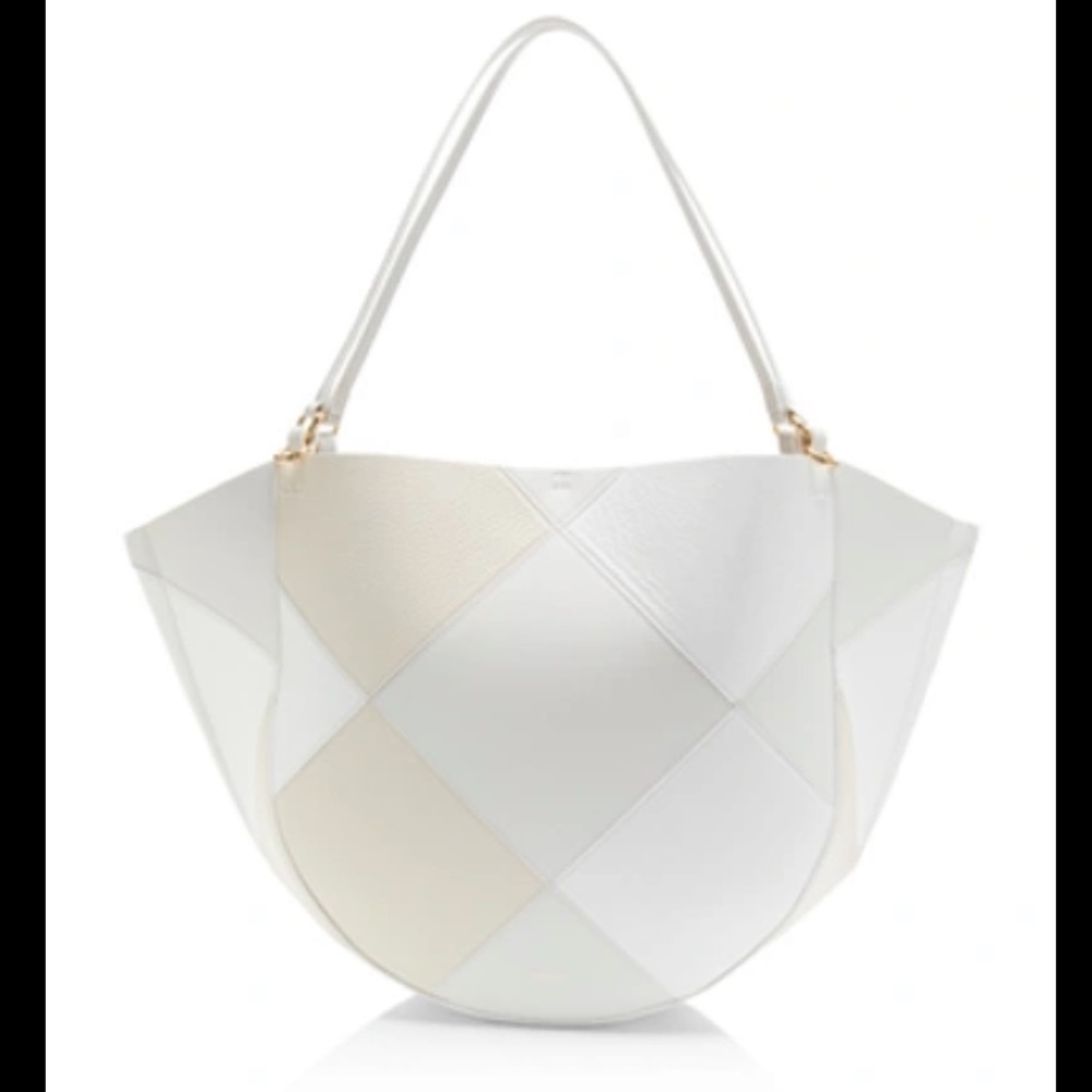 Wandler Mia Large White, Grey, & Beige Patchwork Leather Shoulder Tote Handbag